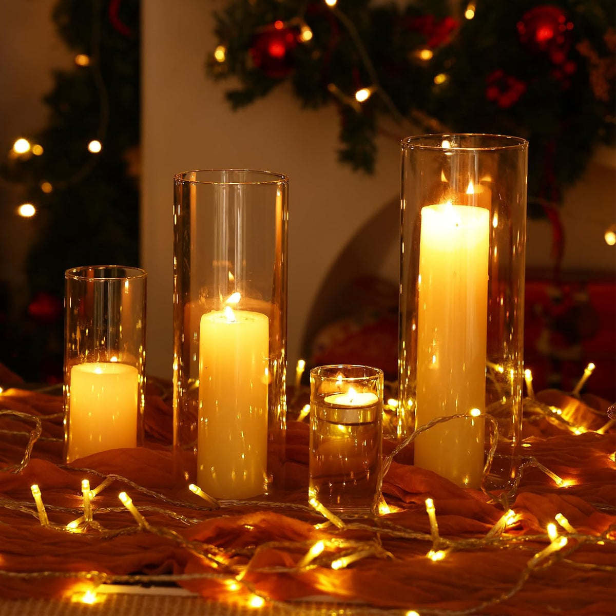 WHONLINE 16pcs Clear Glass Cylinder Vases, 4, 6, 8, 10 Inch Tall Cylinder Vases for Party Centerpieces, Hurricane Floating Candle Holder Vase for Table Shelf, Party, Collectible Buildings & Accessories，Wedding, Home Decor