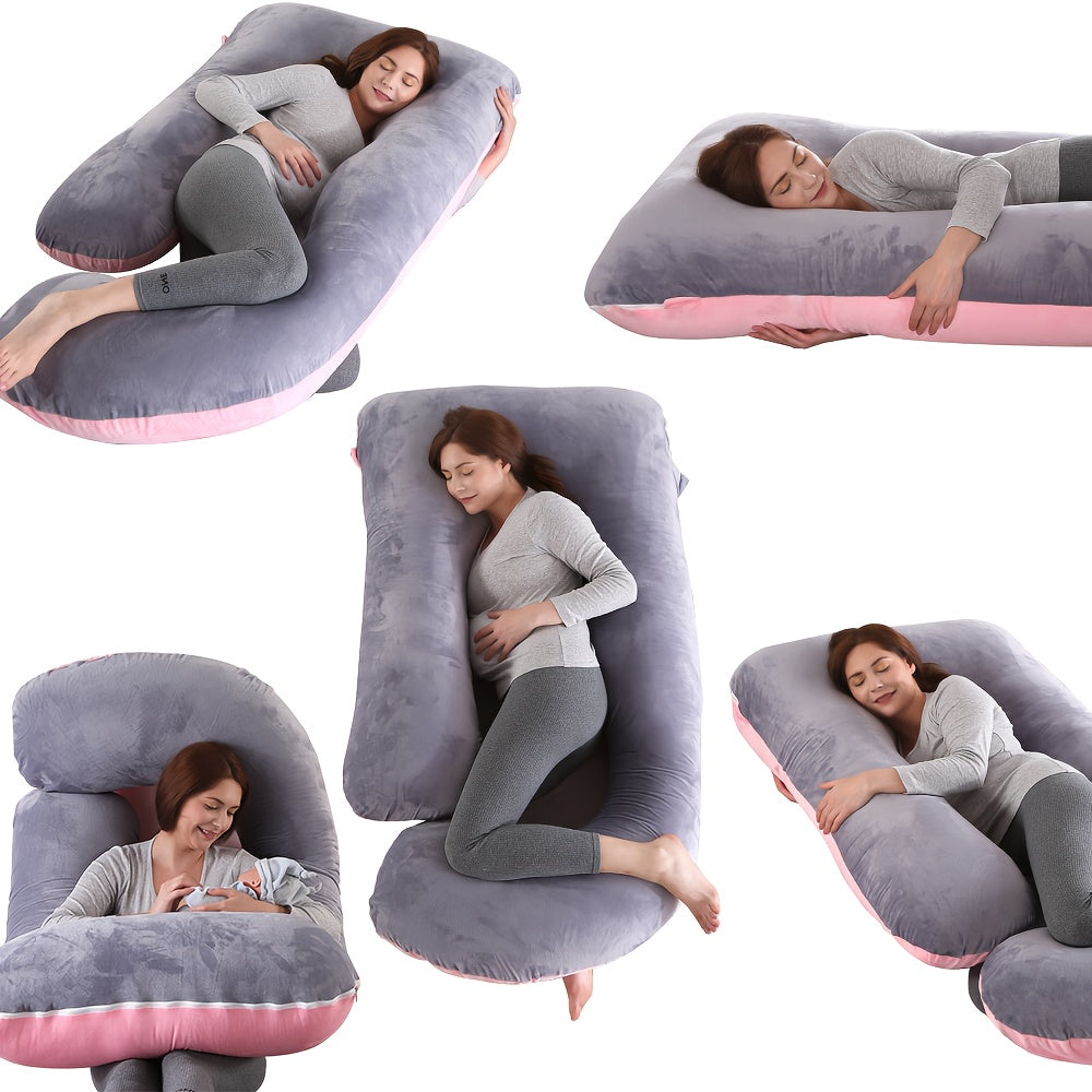 60-inch J-Shaped Full Body Pillow, Maternity Pillow, Maternity Full Body Pillow with Velvet Pillowcase, Full Body Pillow with Back, Leg, And Tummy Support, Helps Ensure Adequate, Comfortable Sleep, Halloween And Christmas Gift