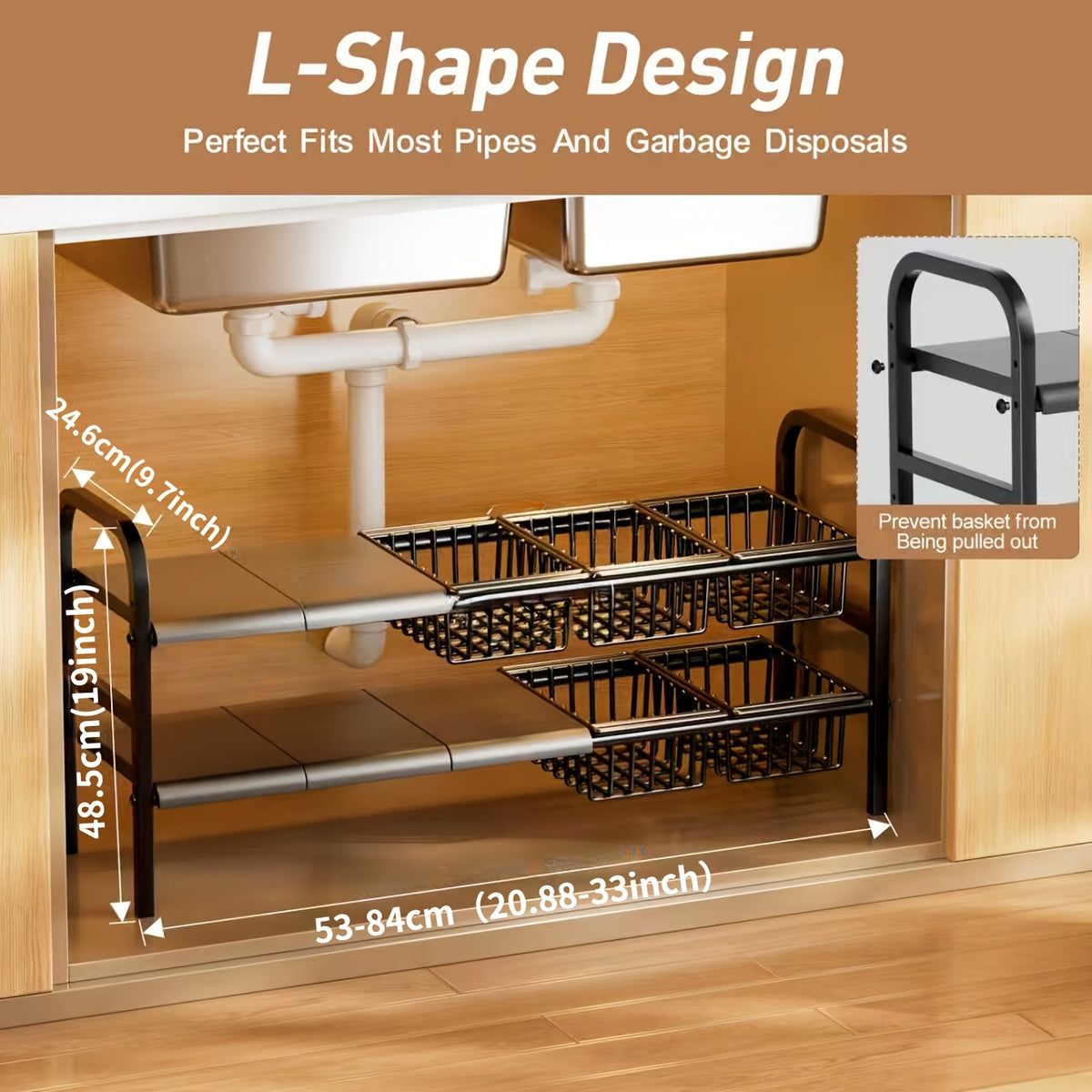 Kitchen Storage Rack, Bathroom Storage Rack, 1 Expandable Under Sink Organizer & Locker 2 Tier Cabinet Shelf Organizer with 5 Removable Panels 5 Baskets for Under Kitchen Bathroom Sink Organizer & Storage.Thanksgiving And Christmas Gifts