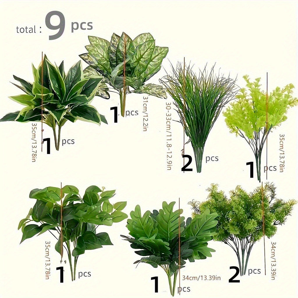 9pcs UV Protected Artificial Boxwood Fake Stems Outdoor Faux Plastic Greenery for Indoor Outdoor Hanging Garden Porch Window Box Home Wedding Farmhouse Decor