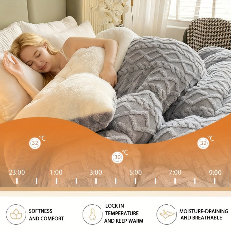 , A Piece Of High-quality Thickened Velvet Blanket, Soft100% Superfine Fiber Filling, Light Beige Soft Polyester Fabric, Suitable For Bedrooms And Hotel Rooms(Pillowcases Are Not Included), Winter Warmth Blanket, Soft And Thick Blanket