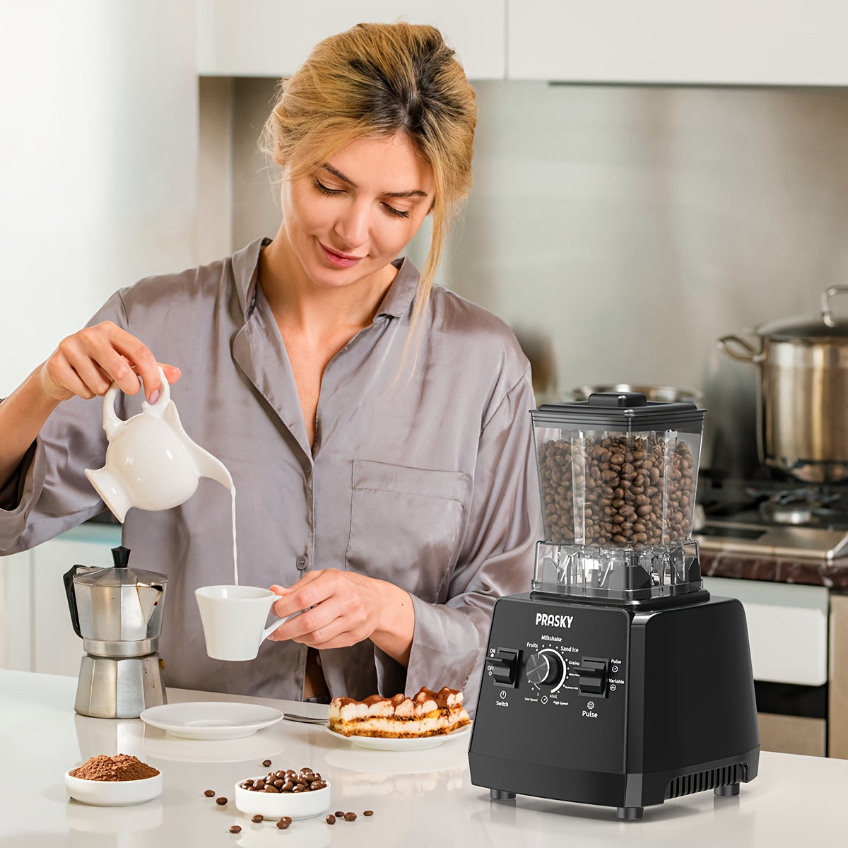 Professional Food Processor Blender, Smoothies Blender, Max.2400W Sorbet Blender And Grinder Combo 25000RPM Powerful Blenders Kitchen 68Oz 2 Containers Countertop Blenders Ice, Grinding, Milk Shake, Ice Slushie, Juice, Shake