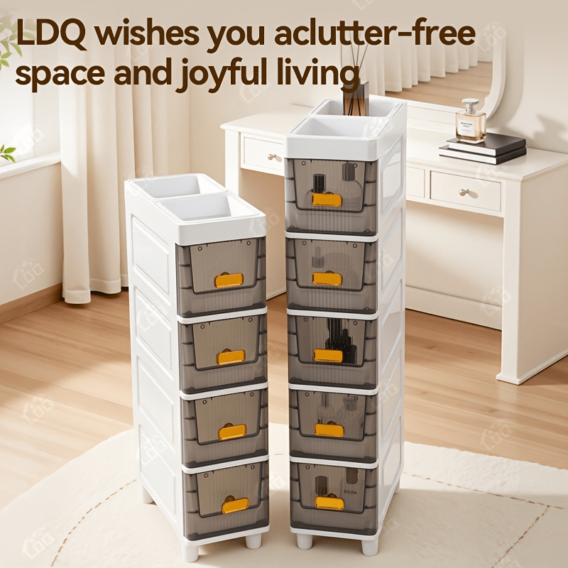 Deluxe Slim Storage Cabinet with Drawers - Durable Waterproof PP Material, Multi-Purpose Organizer with Ample Storage for Bathroom, Kitchen, Personal Care Product Dispensers, and More - Ideal for Small Spaces, Storage Drawer Units