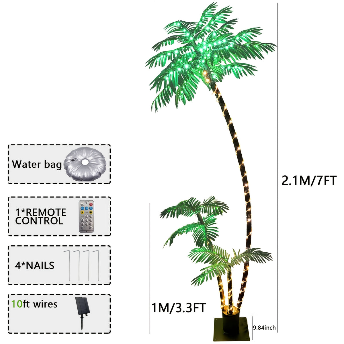 7ft Solar Lighted Artificial Palm Tree 260 LEDs for Outdoor Tiki Bars, Christmas Decoration, Patios, Beaches, Yards Pool, Party, Outdoor Lighting Decor, Poolside Illumination, Artificial Palm Tree Decor, Solar Palm Tree Light, Tropical Palm Silhouette, Fl
