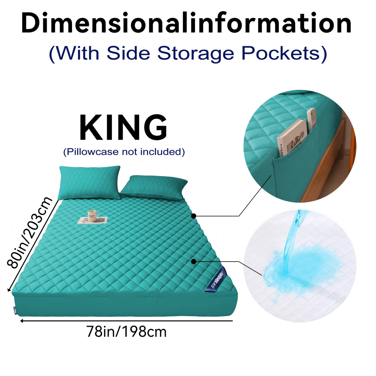 1pc Luxury Waterproof Mattress Protector with Side Storage Pocket, Diamond Quilted Deep Pocket Mattress Cover Including Random Color, Breathable Cooling Mattress Pad, Soft Noiseless Bed Protector for Twin Full Queen King