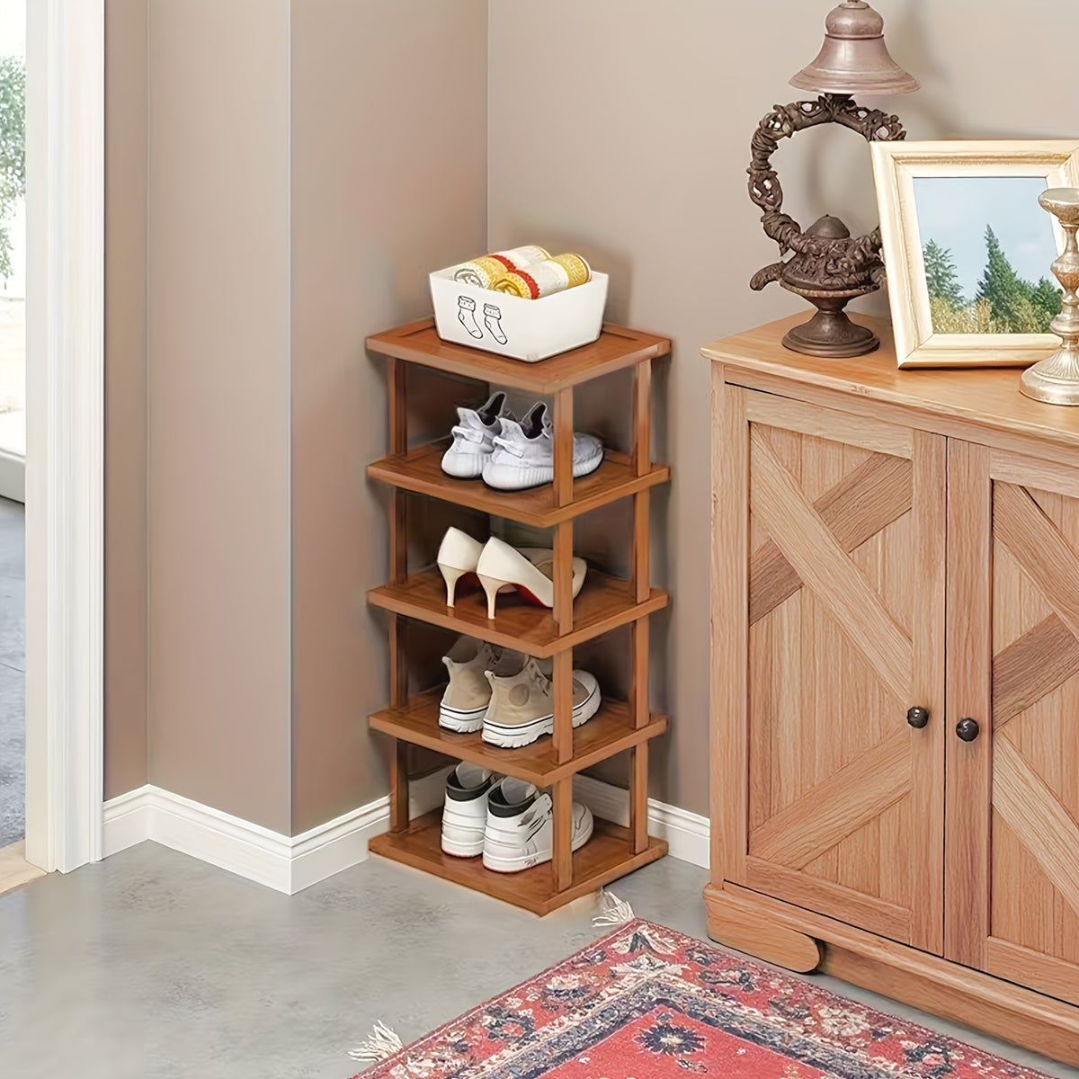 Bamboo Shoe Rack, Capable Of Storing 3/6/9 Pairs Of Shoes, Wood Grain Decoration, Easy to Assemble, Space Saving, Suitable for Entrances, Living Rooms, Bedrooms, And Dormitories. Brown. Multi Layer Independent Storage Rack.