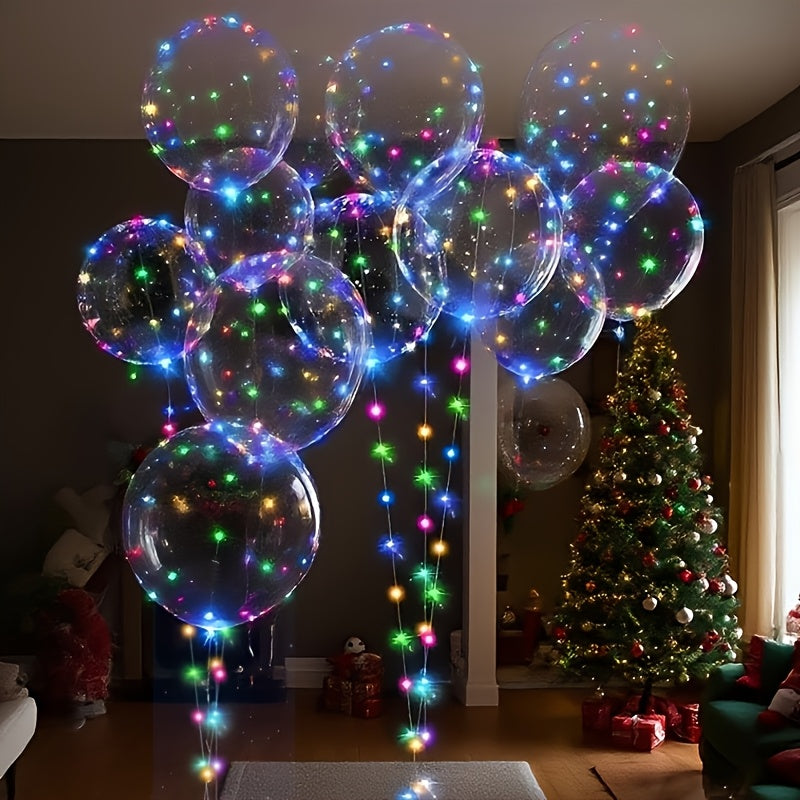 20pcs (10PCS LED Lights with 10pcs LED Light Up Bobo Balloons)String Lights Transparent Balloons for Birthday Wedding Christmas Party Easter Mother's Day Graduation Halloween Decor Decorations. 2*AA Batteries And Helium Not Included,Suitable