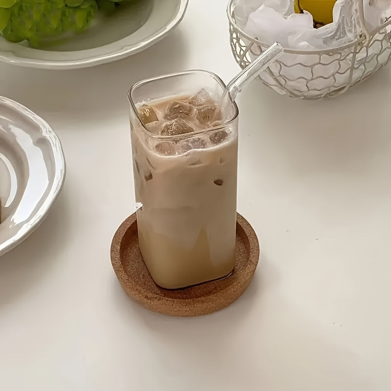 4/6/8pcs Square Glass Cups with Lids, 13oz, Perfect Coffee Cups, Include Straws, Gift for Cup Collectors, Great for Office, Home, School, And Outdoor Use, Weddings, BPA-Free, Comes with Cleaning Brush Tool