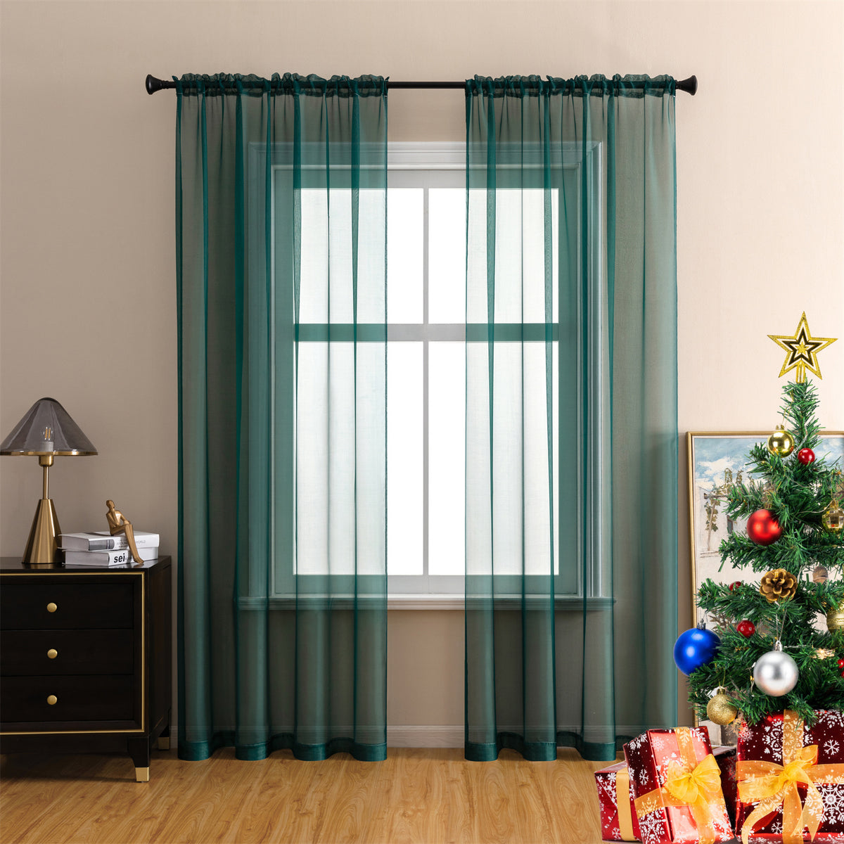 2 Panels Basic Modern Sheer Curtains - Rod Pocket Design Light Filtering Privacy Simple Design Window Drapes for Living Room, Bedroom, and Modern Home Decor Available in Red/Green/Blue/White/Black/Khaki/Yellow