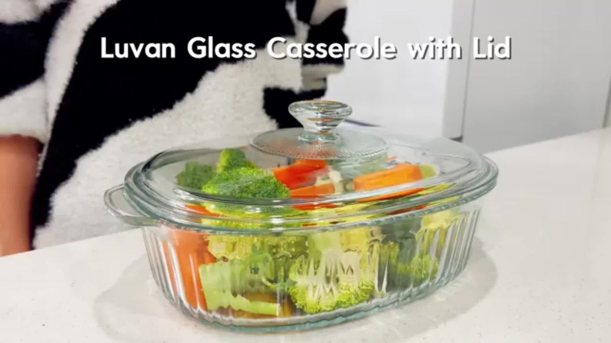Elegant Glass Casserole with Lid Set | Oval Roaster, Transparent Covered Cookware, 50oz & 85oz | Oven & Microwave Safe, for Baking, Cooking, Desserts, Chicken, Pasta