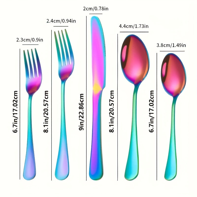 60/20pcs Stainless Steel Rainbow Cutlery Set - Sturdy Commercial Cutlery for Dining Establishments, Weddings & Home Use | Safe for Dishwashers, Rust-Resistant
