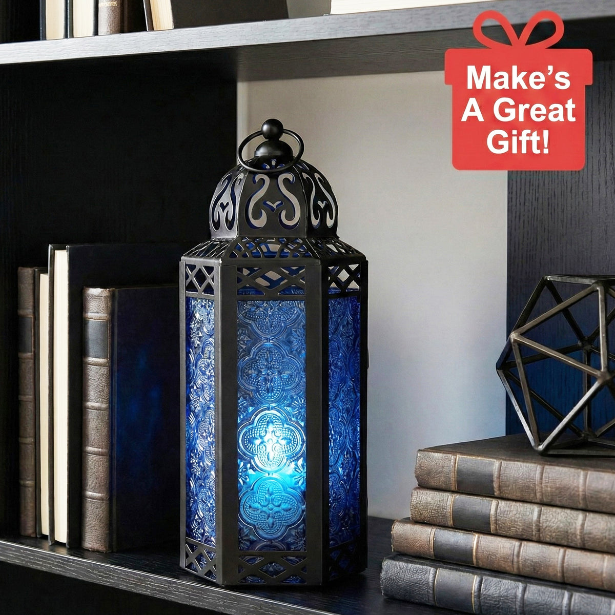 Decorative Moroccan Candle Lantern Holder, Medium, 10.5" Tall