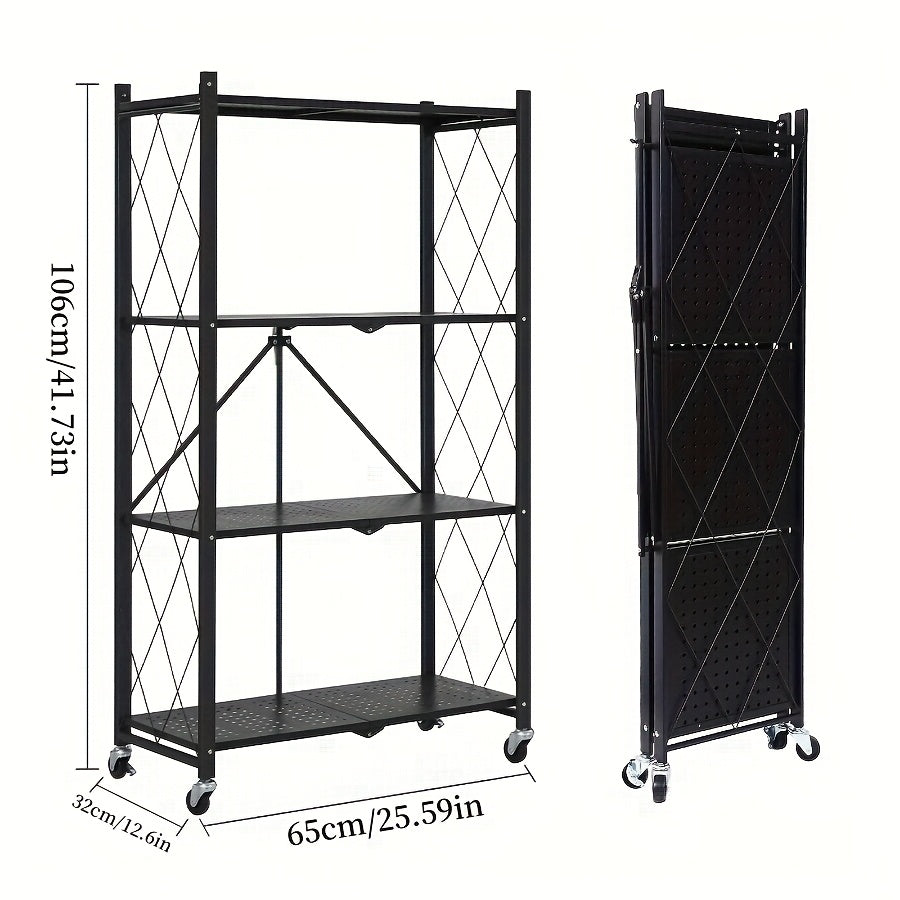 3/4/5-Tier Unassembled Storage Rack, Equipped with Wheeled Multi-Layer Storage Shelves, Portable Floor-Standing Versatile Miscellaneous Storage Rack, Foldable Magazine Rack, Storage Accessories, Utility Racks