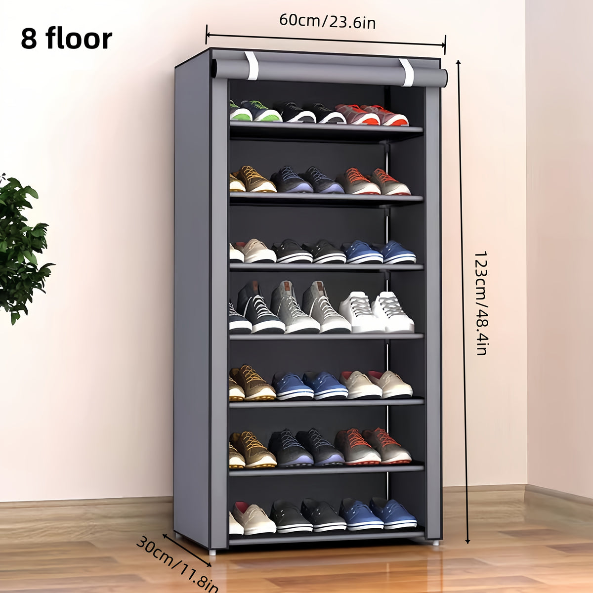 6/8/10 Layer High-Capacity Shoe Rack, with Dust Cover, Multi-Functional Storage Rack, Pipe Diameter 12Mm, Shoe Rack at The Door Saves Space, Easy to Assemble, Suitable for Household Shoe Racks And Wardrobes