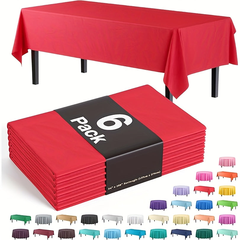 6 Pack Disposable Plastic Tablecloths 54"x72" - Vibrant Solid Colors for Indoor/ Outdoor Parties, Weddings, Birthdays, Christmas, Anniversaries & Gender Reveals - Durable Machine-Made Buffet Table Coverings, Disposable Table Cloth, Party Table