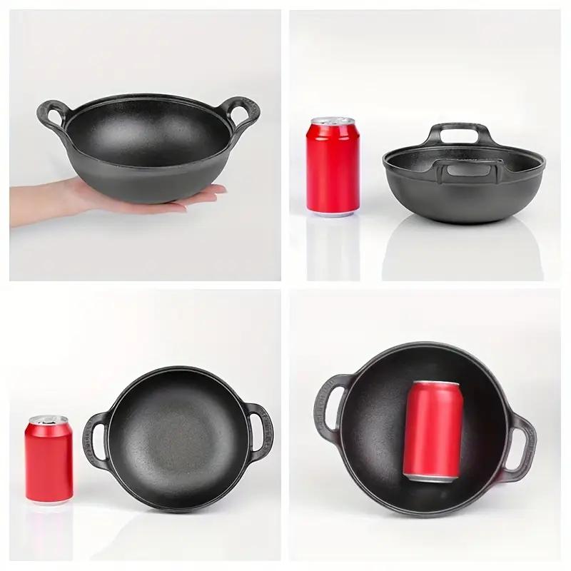 2-Piece/1-Piece Pre-Seasoned Cast Iron Wok Set - Grill & Stove Pan with Handles, Oven Safe Nonstick Skillet for Stir Fry, BBQ, Camping (No Lid)