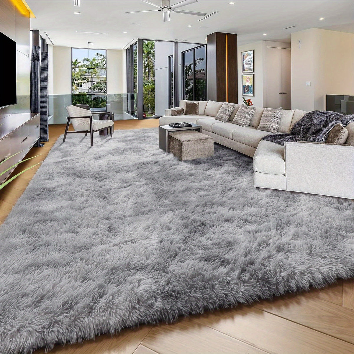 Extra Large Fluffy Shaggy Rug Suitable for Living Room Bedroom Carpet - Plush Soft Modern with Shag Carpet, Machine Washable Black Fuzzy Rug Suitable for Playroom,, Cozy Indoor Decor for Christmas Gift
