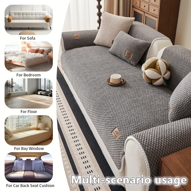 [Plush Sofa Cover] 1pc Bohemian Plush Sofa Cover with Cushion Compatible for Sofa Types, Fit Sofa Cover Suitable for Single/Double/Triple/Quad Sofas, Machine Washable Pet-Friendly Cover for Cats & Dogs, Warm Cushion Pad for