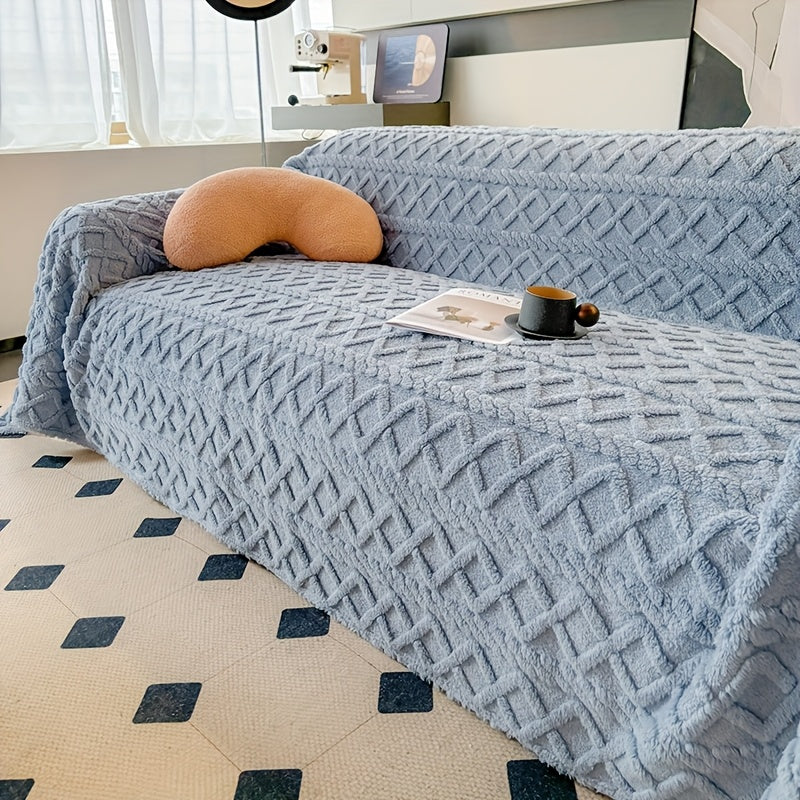 1pc Modern Jacquard Shu Velveteen Sofa Throw Cover - Pet Friendly Slipcover with Soft Plush Feel - Machine Washable, Non-Printing Single Piece Couch Protector for Home Decor - Fits Armchair to 4-Seater Sectional Sofas