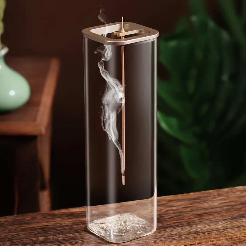 1pc Simplicity Glass Incense Holder, Exquisite Incense with Sturdy Metal Base - Elegant Home Decor Accent for Meditation, Yoga, Spa Rooms - Compatible with 0.39-0.118 Inch Incense Sticks - Enhances Ambiance And Relaxation, Christmas Gifts