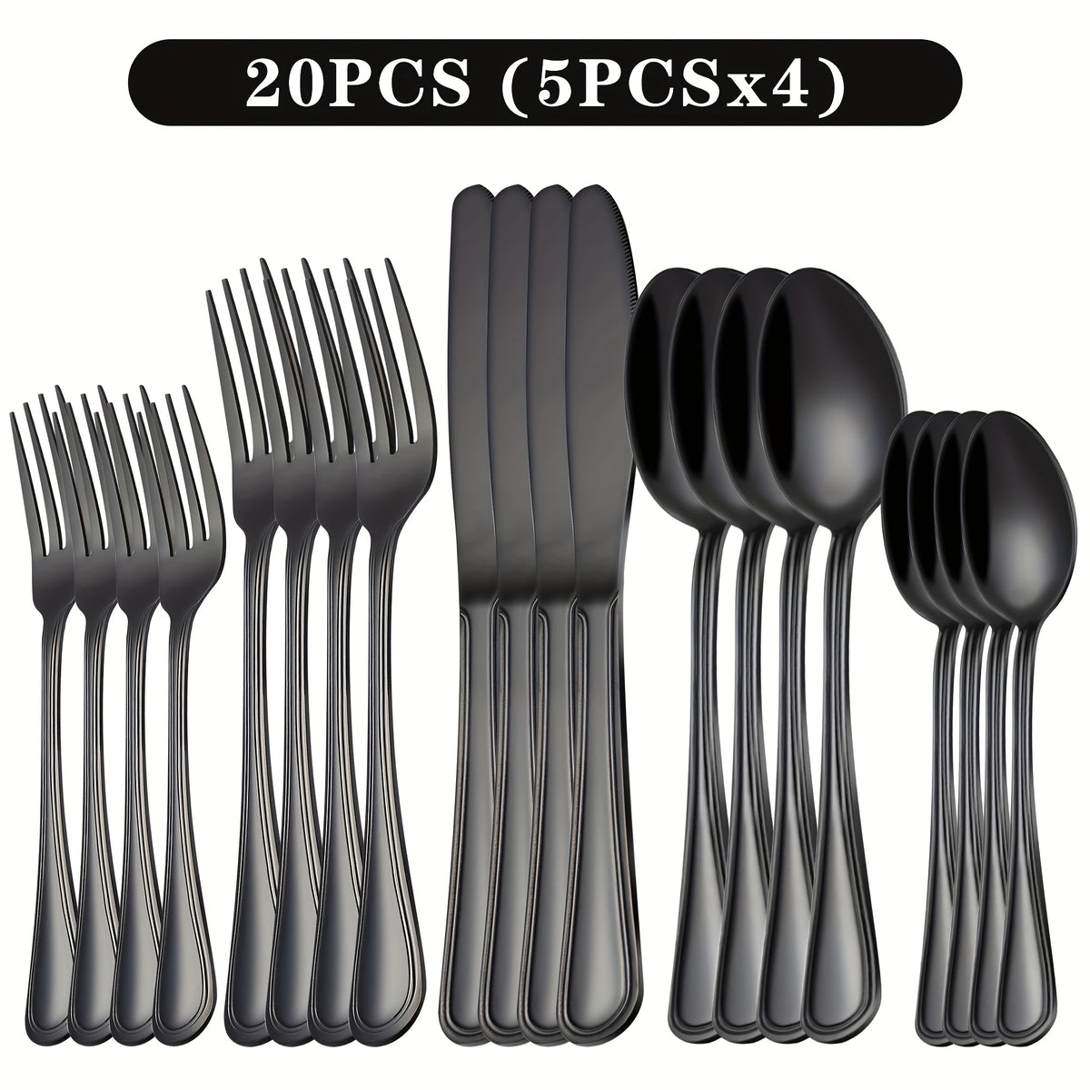 Stainless Steel Flatware Cutlery Set, 20/22/40/60/72pcs for 4/8/12, Silvery/Black/Golden, for Home Kitchen Restaurant Hotel, Affordable Utensils Set, Mirror Polished, Dishwasher Safe, Perfect for Gifts Weddings Outdoor Camping.Local Warehouse