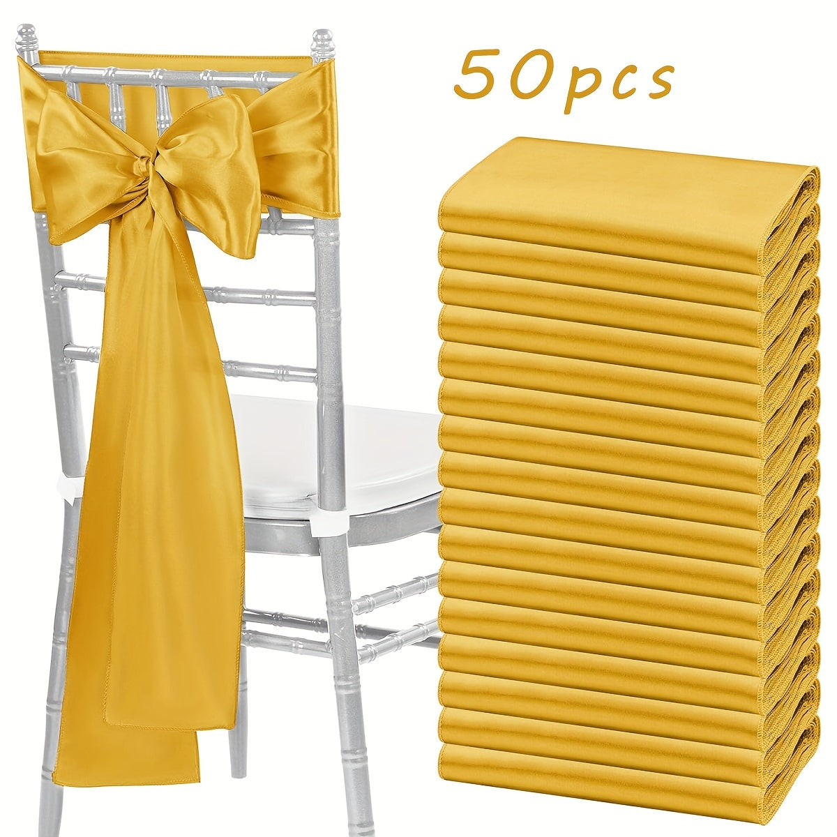 50pcs Satin Chair Waist Belt Bow Universal Chair Cover for Wedding Reception Restaurant Banquet, Party, Hotel Event Decoration (7 X 108 Inches)