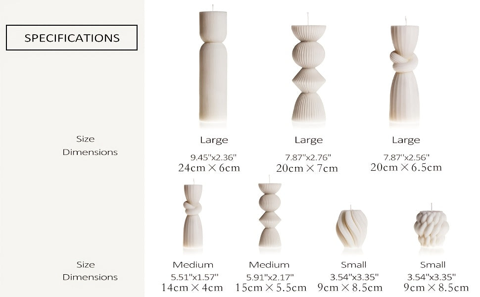 Ribbed Pillar Candle Set, 7 Handmade Soy Wax Decorative Candles in White or Blue for Shelf Styling, Wedding Table Centerpieces and Housewarming Gifts