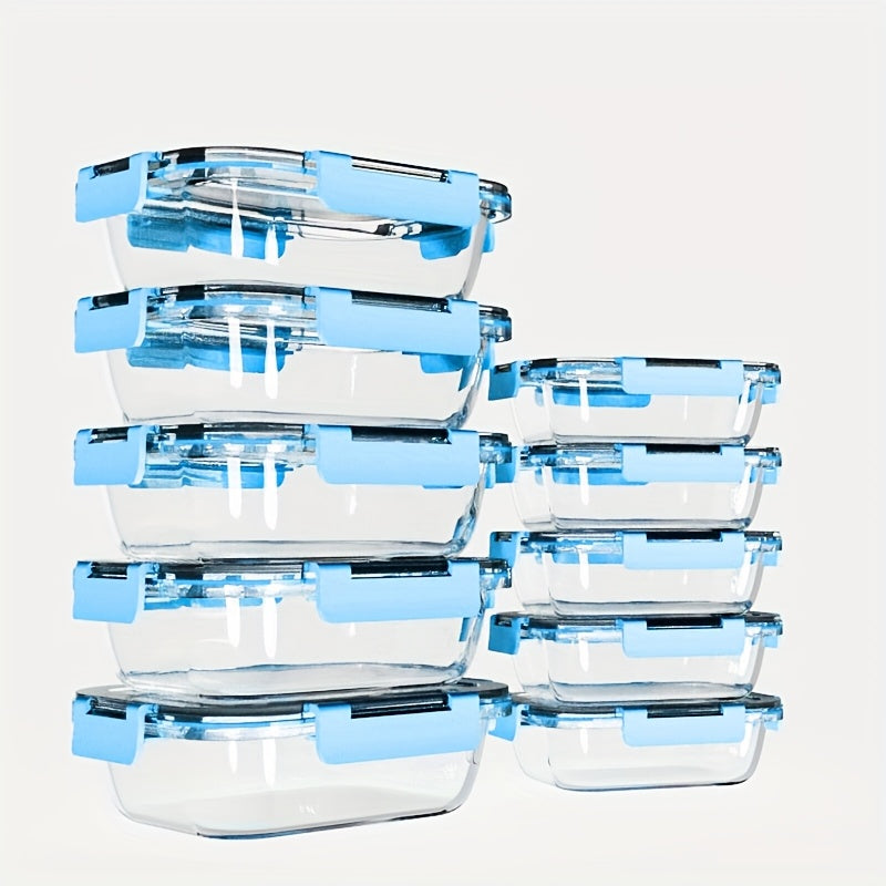 Stackable 20pcs Glass Food Container (10 Lids + 10 Containers) - Multi-purpose Meal Prep And Pantry. with Airtight Lids, Oven, Microwave, Refrigerator And Dishwasher Safe. Durable, Space-saving Design Improves Heating Efficiency And Organization.