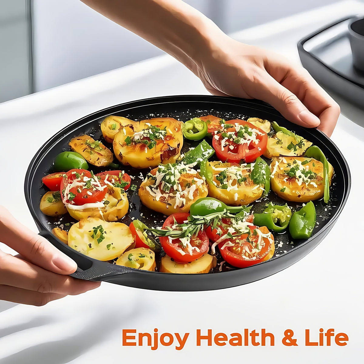 1/2/4pcs Pre-Seasoned Cast Iron Skillet with Dual Loop Handles - Multi-Function Non-Stick Griddle Pan for Pizza, BBQ, Pancakes | Oven, Stovetop, Grill & Campfire Safe | Even-Heating Durable Kitchen Gadget for Home & Outdoor Cooking