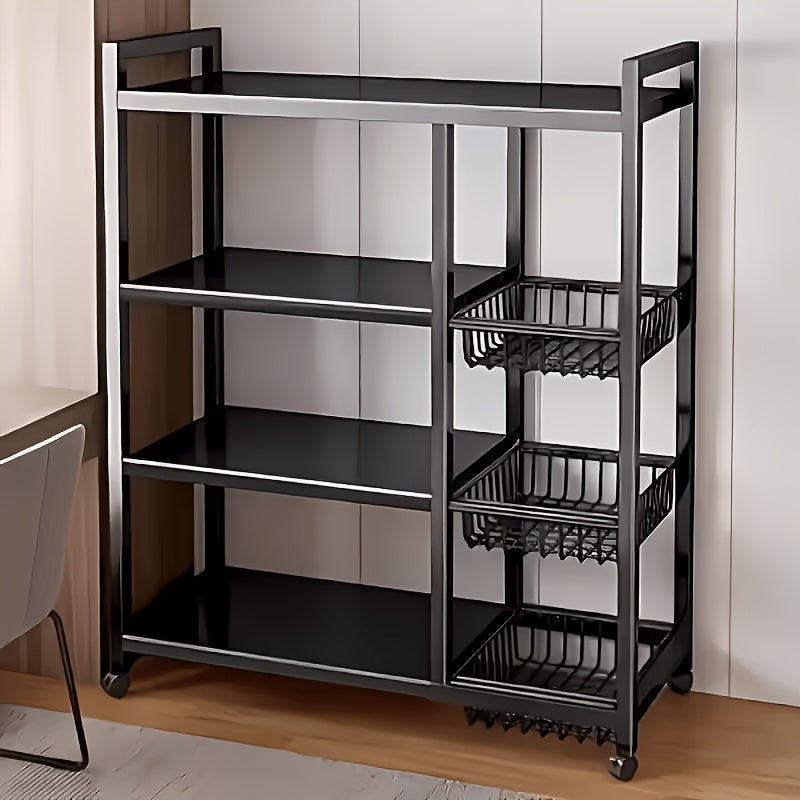 1pc Movable Storage Rack, Adjustable Kitchen Shelf with Baskets, Kitchen Organizer And Storage, Metal Shelf Rack with Wheels, Suitable for Garage, Pantry, Bathroom, Closet, Warm House Gift, New Home, Standing Shelf, Utility Racks