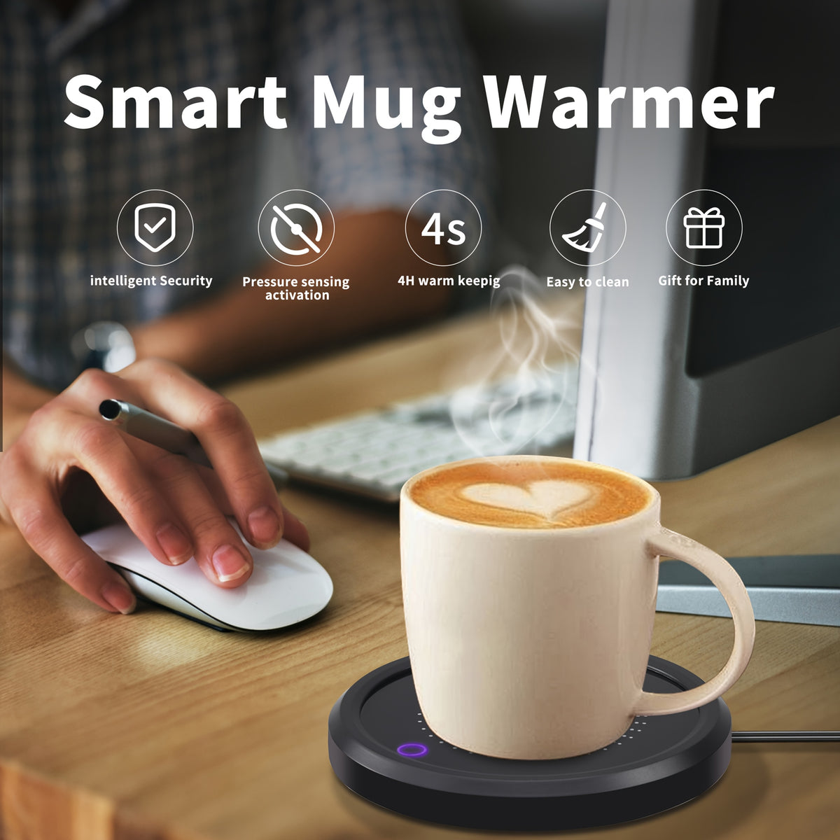 LALAYUAN Electric Mug Warmer, Fast Heating Coffee Cup Warmer with Temperature Control, 110V US Plug, Plug Powered Beverage Heater, with Desk, for Coffee Lovers, Coffee, Milk, Tea, Candle Wax Gift