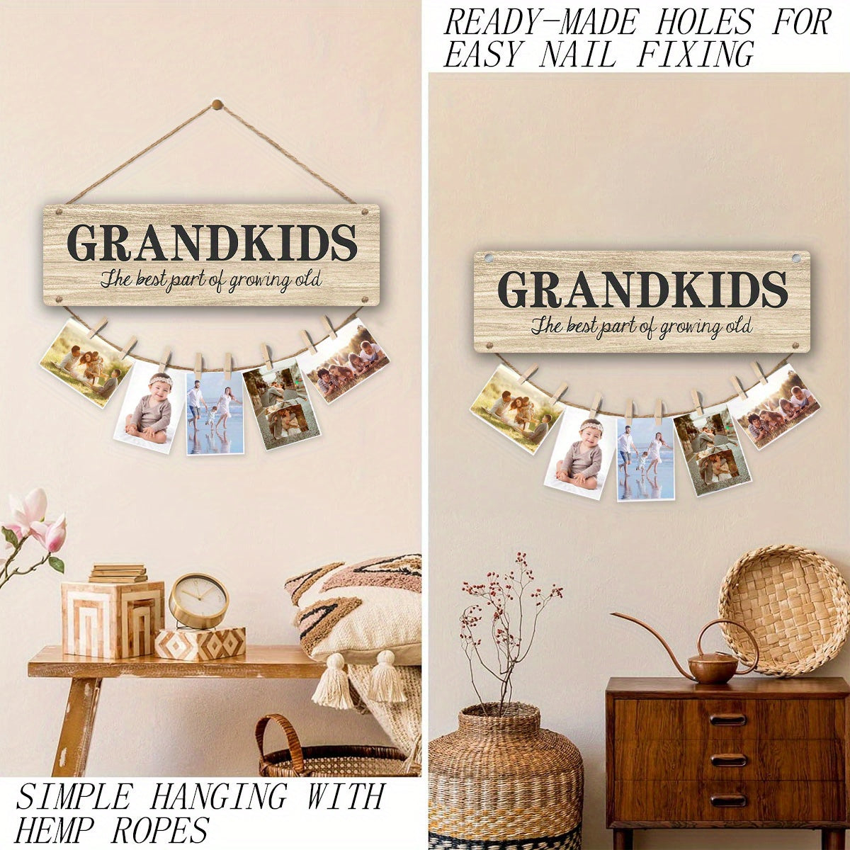 Grandkids Photo Holder for Grandparents, Side by Side or Miles Apart Family Picture Display Gift for Grandma and Grandpa on Birthdays and Christmas