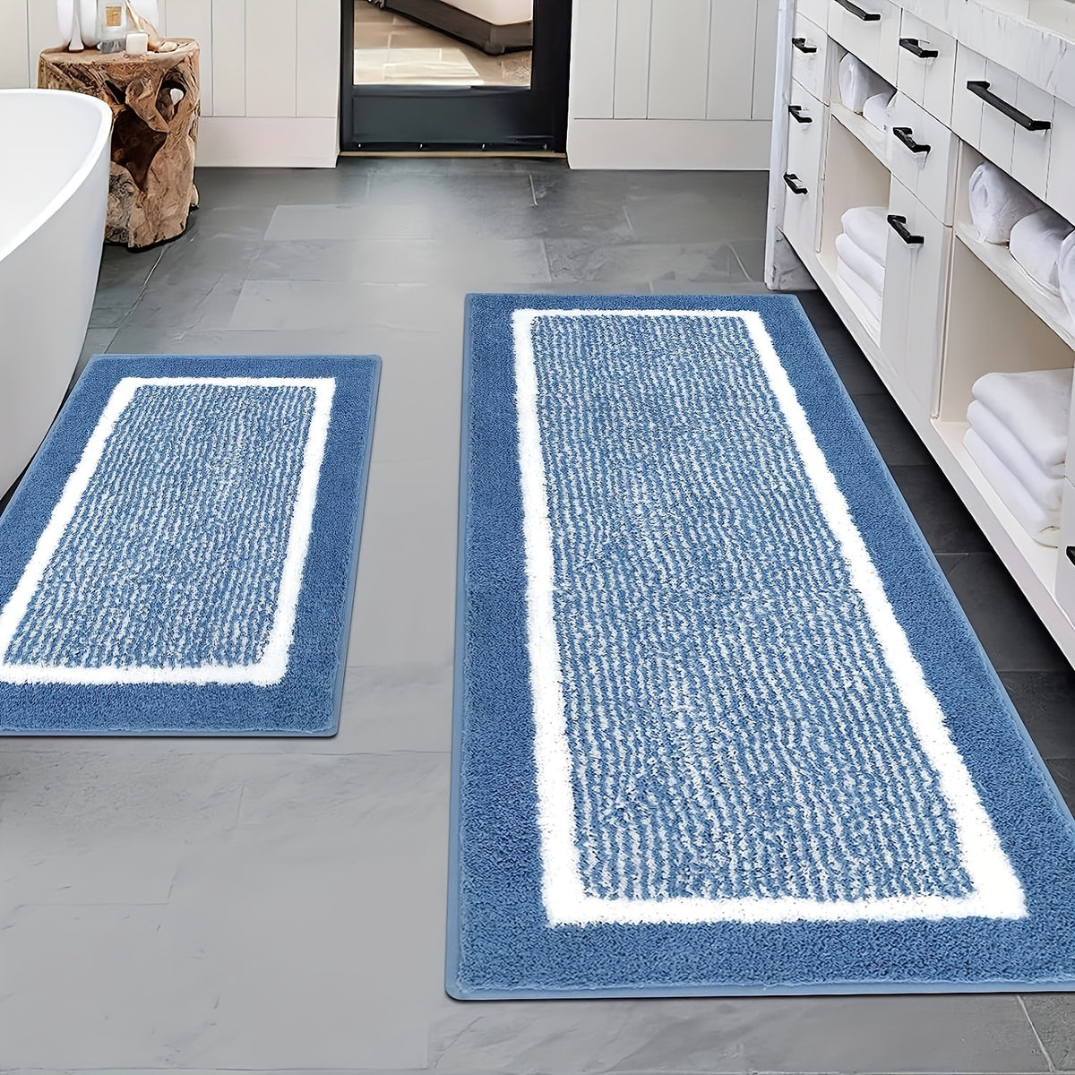 Bathroom Rug Set 3pcs Non-Slip Absorbent Bath Mats for Bathroom Sets Washable Microfiber Bathroom Rugs And Mats Shaggy Bath Rugs And U-Shaped Toilet Mat for Bath Floor