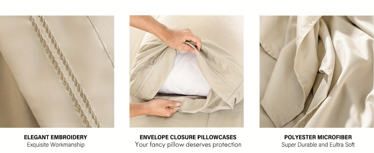 Ultra Soft Machine Washable Luxury Bed Sheet Set - ClevaHome 3/4/6pcs Cooling Queen Sheet Set Deep Pocket - Shrinkage & Fade Resistant Embroidered For Daily Use, Dorms, Guest Rooms, Graduation [Black Friday Cyber Monday Christmas Gift]