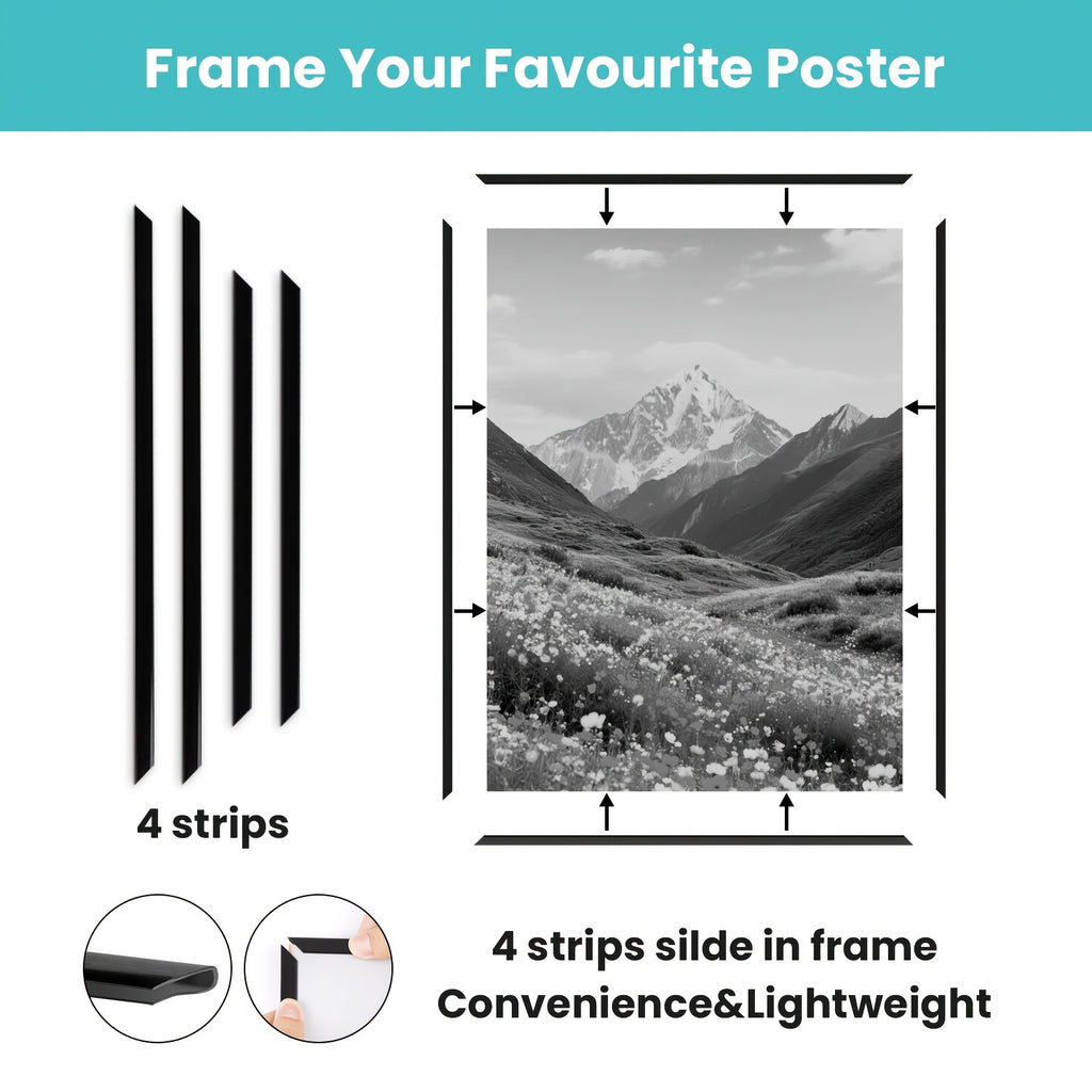 3 Pack 24X36 Poster Frame Black, Picture Frames 24 X 36 for Horizontal Or Vertical Wall Mounting - Slide-In Photo Frame Strips, Scratch-Proof Wall Gallery Photo Frame