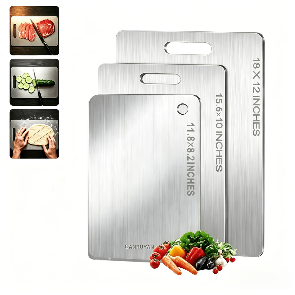 Titanium Cutting Board for Kitchen, 2025 New Upgrade 100% Pure Titanium Cutting Boards 3pcs, Large/Medium/Small Cutting Board, Double Sided Durable Metal Cutting Board