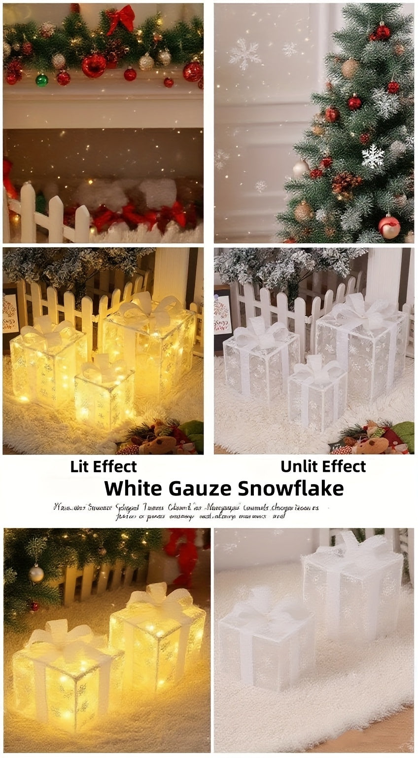 3-Pack 75-LED Christmas Gift Box Light Set - Warm Light Holiday Decoration, Indoor And Outdoor Use, IP66, with Remote Control And Timer, 8 Modes Flashing Gift Boxes, Home Ornament; Christmas Decoration, Outdoor Christmas Lights