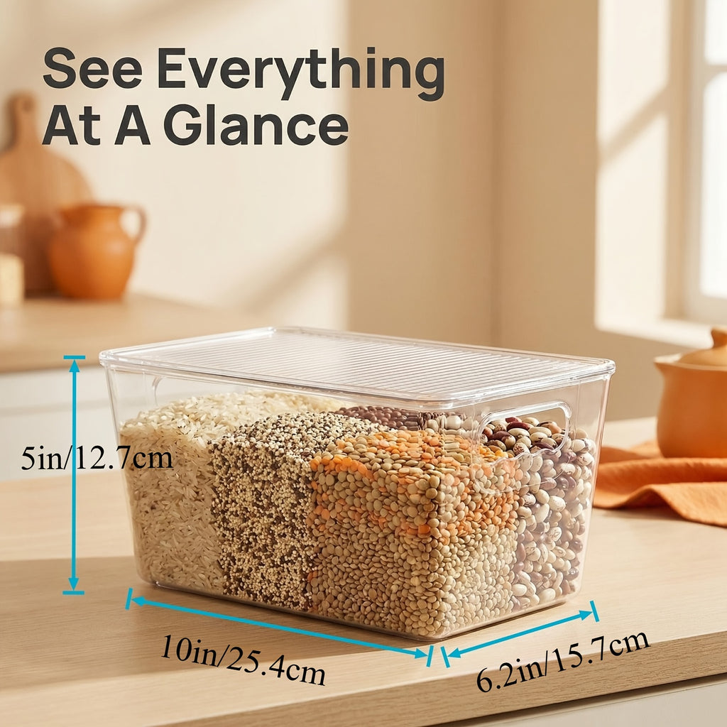 6 Pack Clear Stackable Storage Bins with Lids, Medium Plastic Containers with Handle for Pantry Organizer And Storage, Perfect for Kitchen, Fridge, Cabinet, Closet, Bathroom Organization