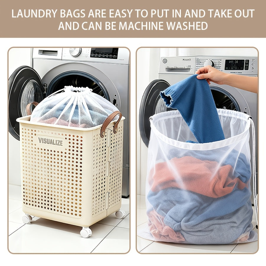 Large And Medium Foldable Ceramic White Laundry Baskets - Pu Leather, Hand Washable, Solid Color, Multi-Functional Portable RV Dirty Clothes Hamper with Wheels for RV Bathroom And Balcony Storage with 2 Stickers