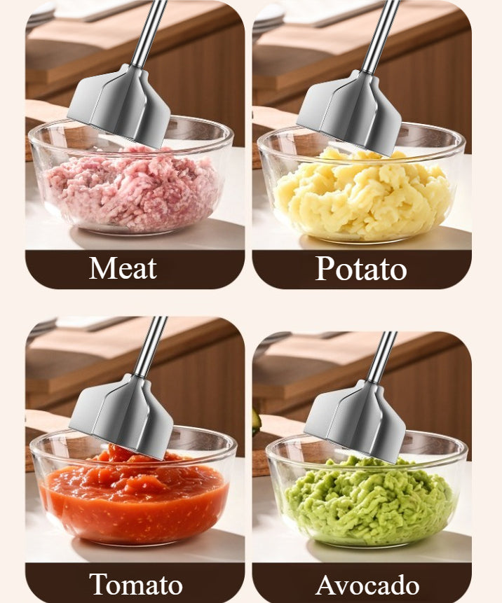[Stainless Steel Meat Chopper] Meat Chopper 304 Stainless Steel Meat Chopper - With 6 Curved Blades, Heat Resistant Burger Meat Grinder, Non-Stick Mixing Chopper, Ground Beef Mashers, Potato Mashers Tools, Heavy Duty Food Grade Mixer Utensil for Home Meal