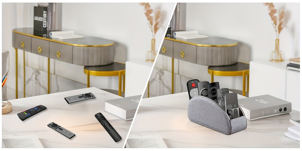Remote Control Holder with 5 Compartments, Faux Leather Multifunctional Desktop Storage Box/Remote Organizer Caddy/Pen Case/Home Storage Container for Remote Controls, Pens, Eyeglasses, Makeup Brushes, Office Stationery, etc. Home Decor and Accessor