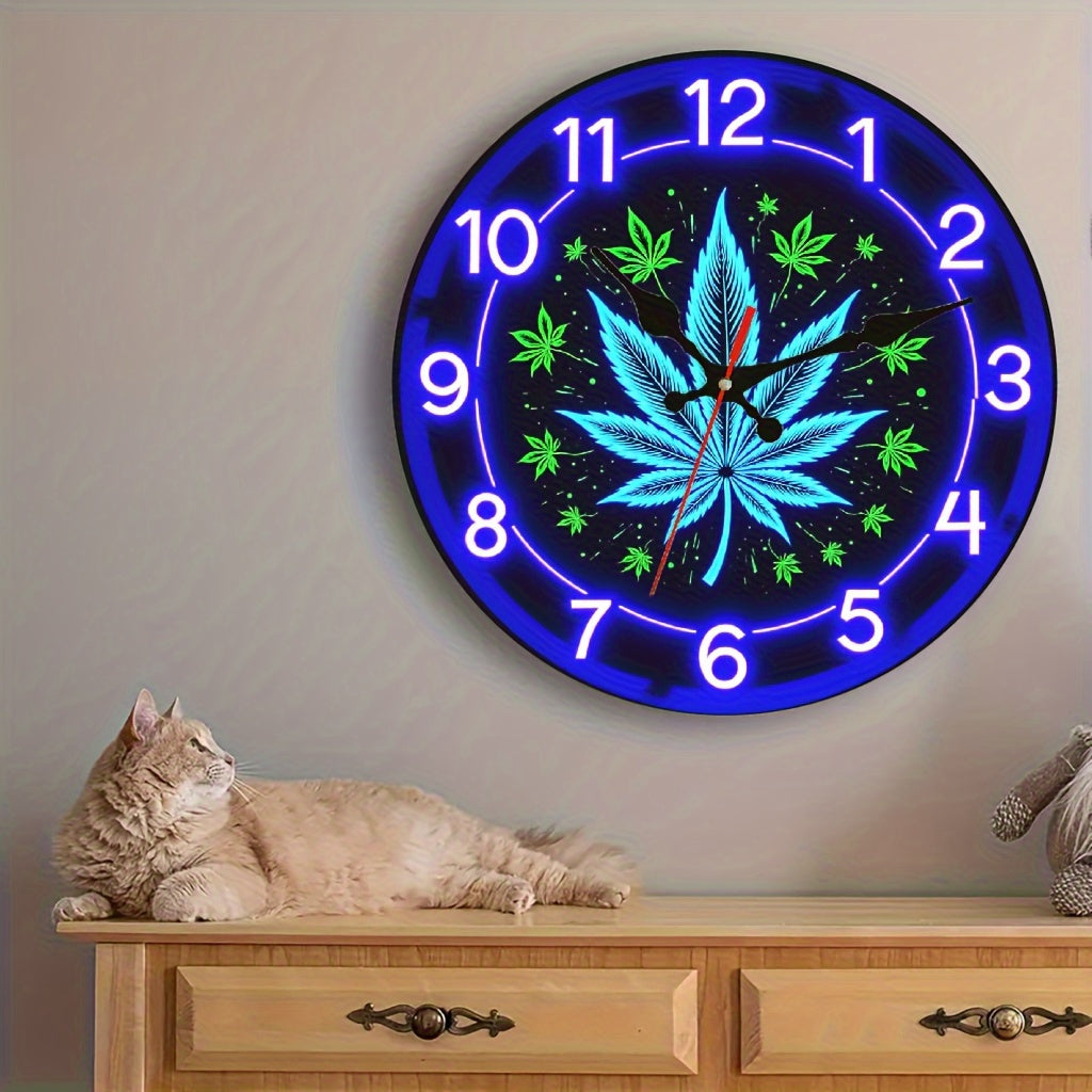 1pc, Neon Style Wooden Silent Wall Clock, Suitable for Basement, Bookstore, Staircase Wall Decoration, 10* 10inch, Uses AA Battery(Battery Not Included) Teacher's Day, Graduation Day, Halloween Decoration Clock, Gift