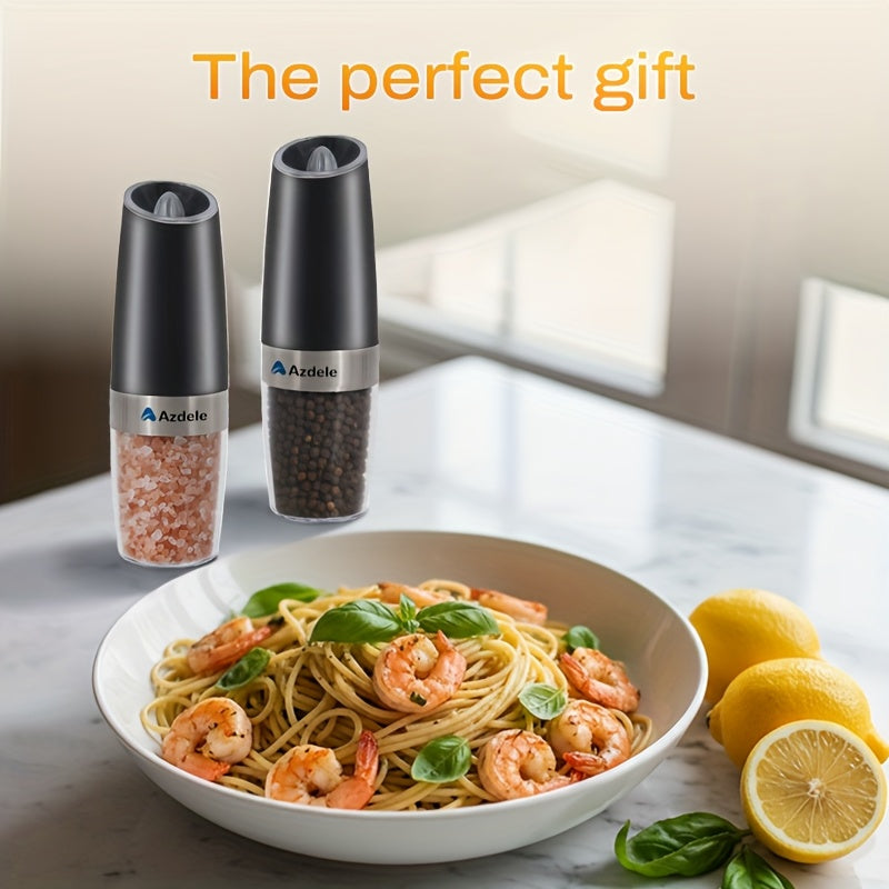 2pcs Gravity-sensing Electric Salt And Pepper Grinder Set, Battery-powered LED Light, One-hand Operation, Local Fast Delivery, Adjustable Coarseness Grinder, Black Kitchen Gadget, Salt And Pepper Grinder Electric 2pcs, Birthday Gift