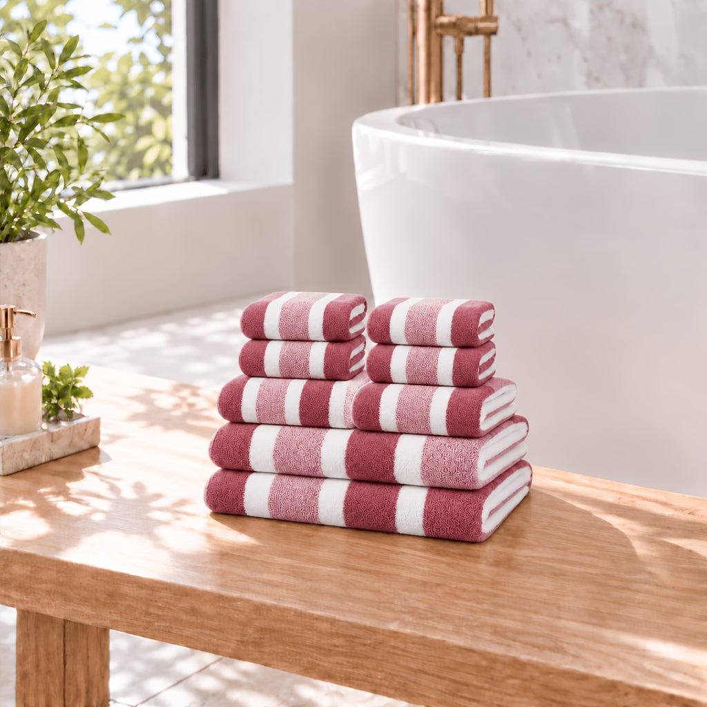 8pcs set, no hair loss, super absorbent, super soft two-color striped interval bath towel combination, including 2 large bath towels, 2 large face towels, 4 hand towels