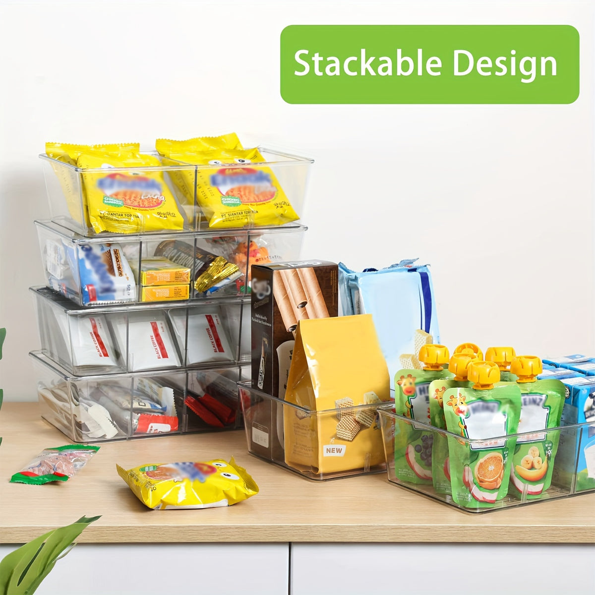 6 Packs Snack Organizers, Pantry Organizer And Storage, Clear Food Storage Organizer Bins, Plastic Fridge Organizer And Cabinet Organizer for Kitchen, Condiment, Pouches Food, Packets Spices, for Halloween And Christmas