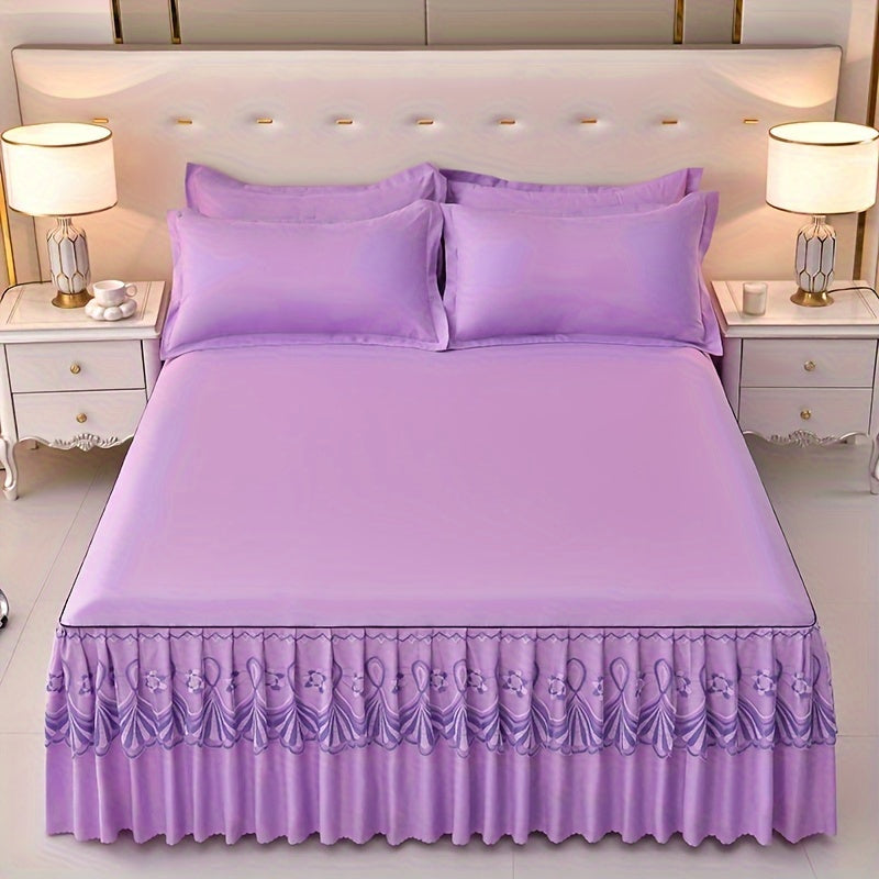 3pcs Macrame Bed Skirt Set (Bed Skirt *1+ Pillowcase*2, Without Core), Solid Color Double Layer Lace Bed Skirt All Seasons Universal Non-Slip Bedding