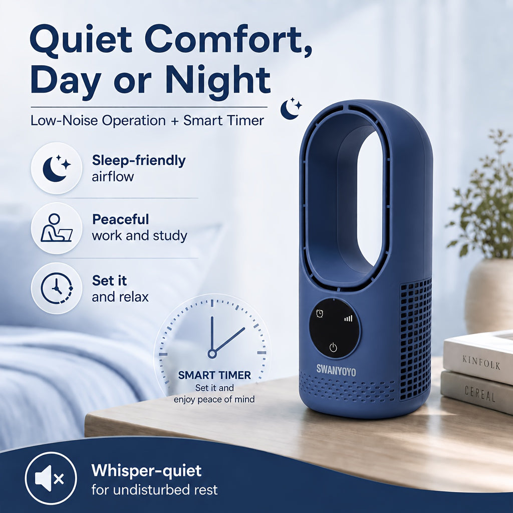 Portable Fan, USB Tower Fan, Desktop Bladeless Fan - Optional Remote Control, Touch Screen, Multi-speed Adjustment, Timer Function And Intelligent Shutdown - Perfect For Offices, Travel, Camping And Home Necessities