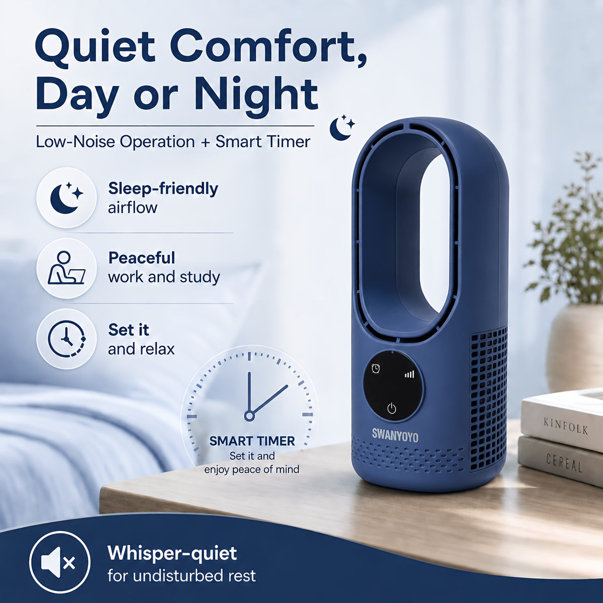 Portable Fan, USB Tower Fan, Desktop Bladeless Fan - Optional Remote Control, Touch Screen, Multi-speed Adjustment, Timer Function And Intelligent Shutdown - Perfect For Offices, Travel, Camping And Home Necessities