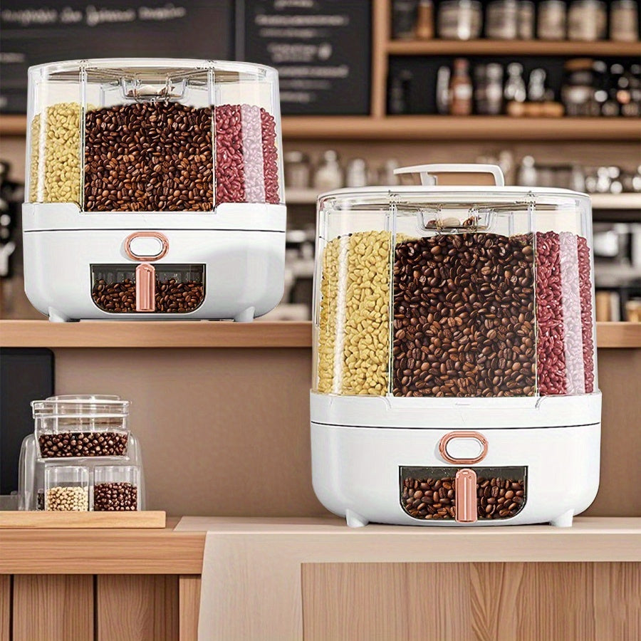 Rotating for rice Bucket | 6-Grid Cereal Dispenser, Large Capacity for rice Bucket | Airtight Dispenser with a Transparent Window, Features Moisture-Proof And Insect-Proof Design, Suitable for Rice, Cereals