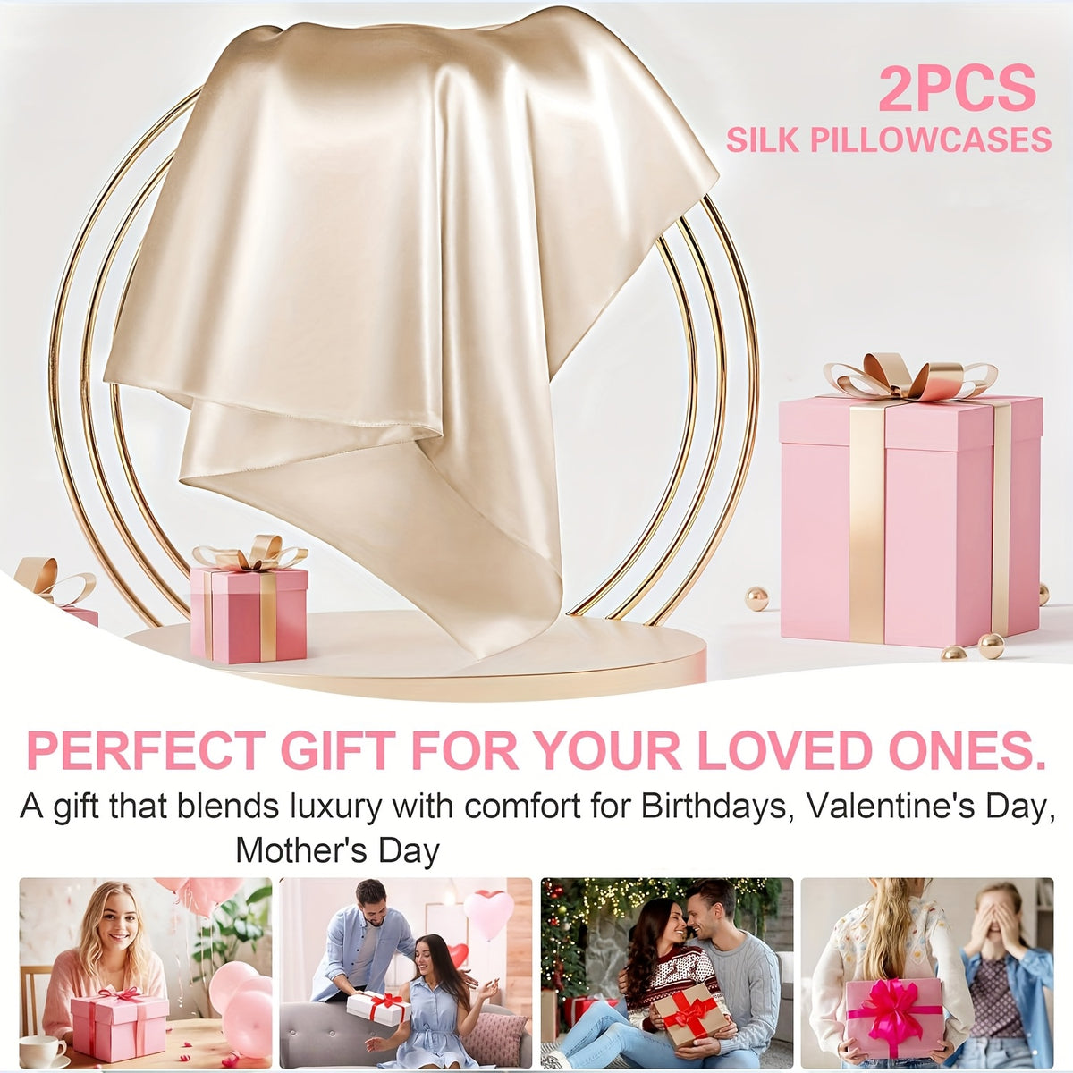 2-Pack 100% Mulberry Silk Pillowcases 400 Thread Count 22 Momme | OEKO- Hypoallergenic & Cooling For Hair & Skin | Zipper Closure, For Home Travel Gift.
